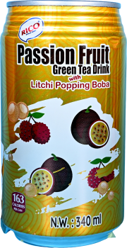 Grüner Tee Getränk Passionfrucht und Litschi Boba - Rico - 340 ml