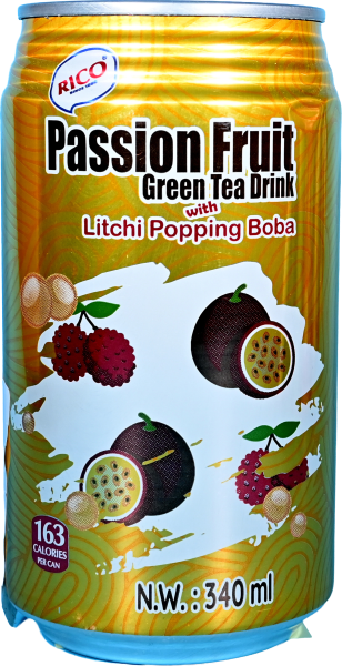 Grüner Tee Getränk Passionfrucht und Litschi Boba - Rico - 340 ml